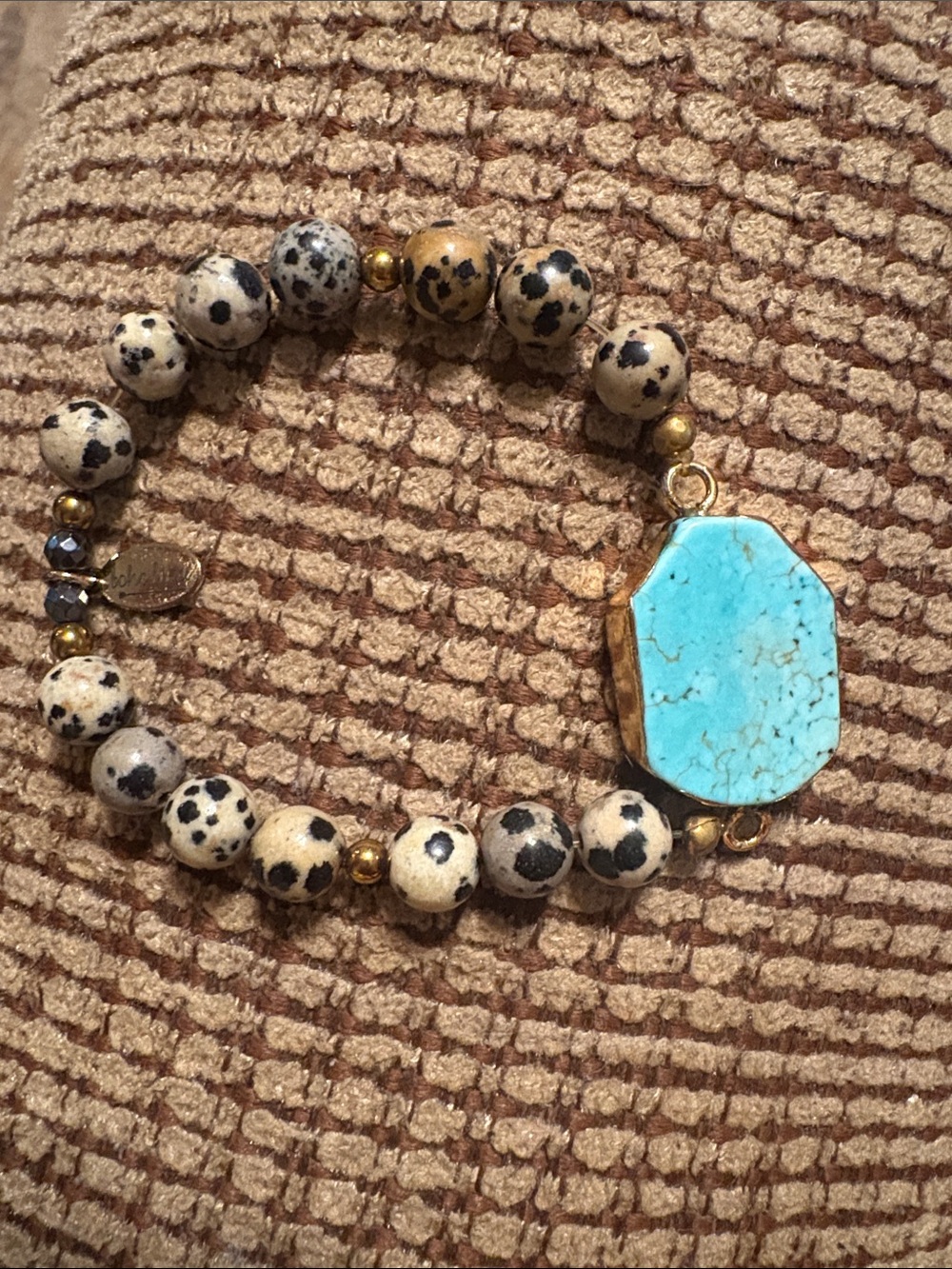 Boho Lusce Sliced Turquoise Stone & Dalmatian Jasper Beaded Bracelet